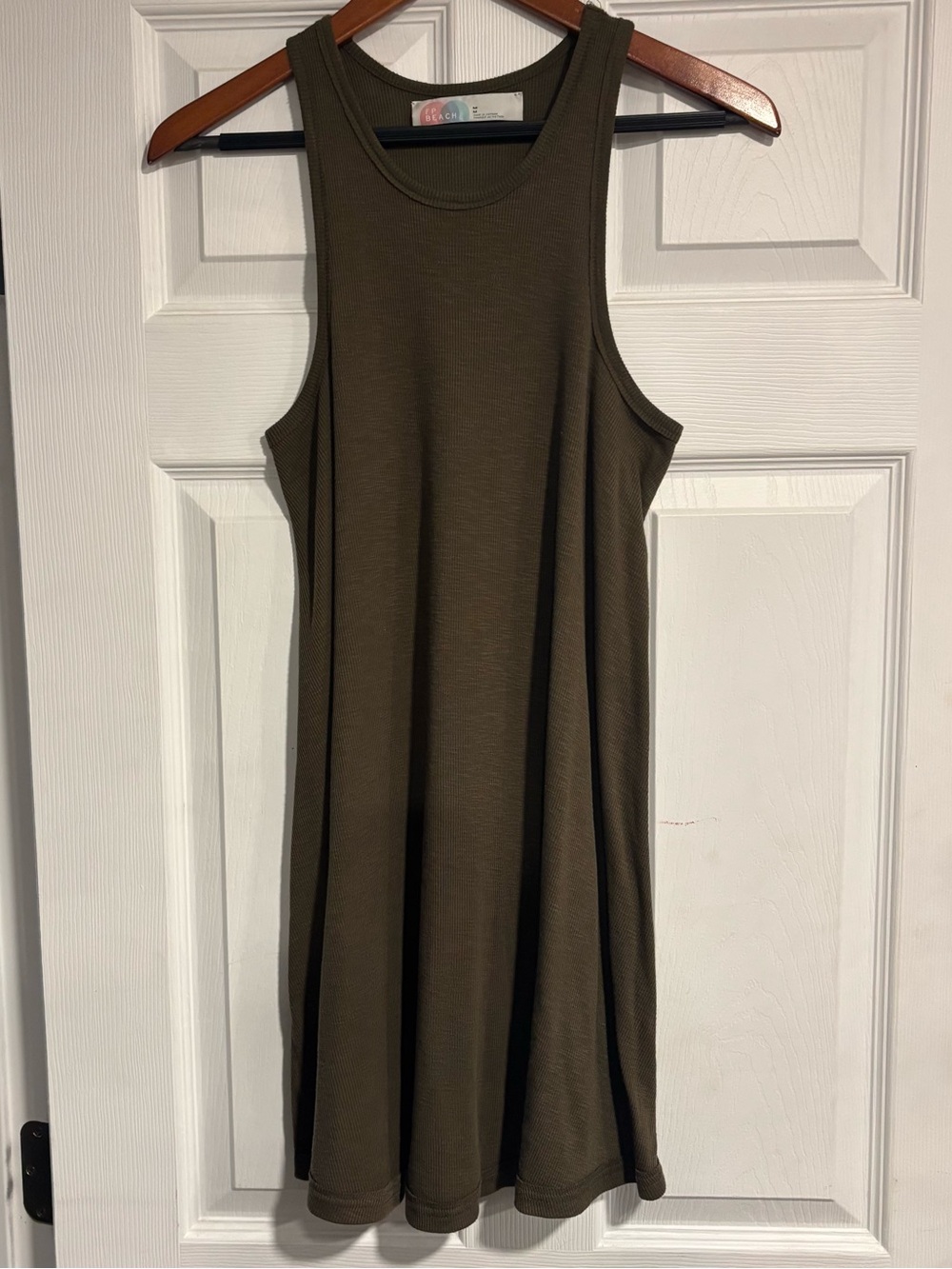 FP BEACH Olive Green Ribbed Midi Tank Dress